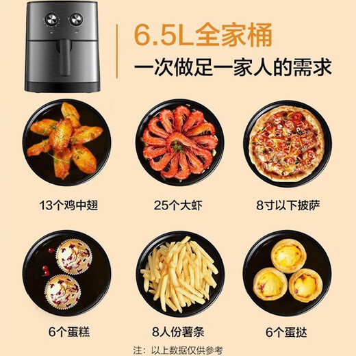 Midea air fryer household multifunctional electric fryer 6.5L large capacity air oven no oil less oil fryer French fries machine timer temperature control double knob roasted sweet potato chicken wings non-stick MF-EKZ6503