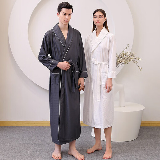 Dünne Satin-Bademantel am Ende des Jahres absorbieren die Nachthemd-Damen des Ehepaars Lange Plus-Größe Bademänze Frühling und Herbst 2201 Carbon Asche (Männer) 5xl (180-190 cm, 180-260jin [Jin gleich 0,5 kg])