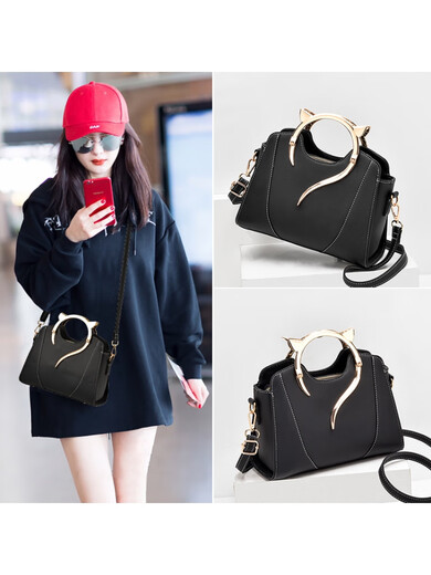 Kuqi Kangaroo Leather Small Bag Women 2023 New One-shoulder Portable Versatile Internet Celebrity Crossbody Bag Black