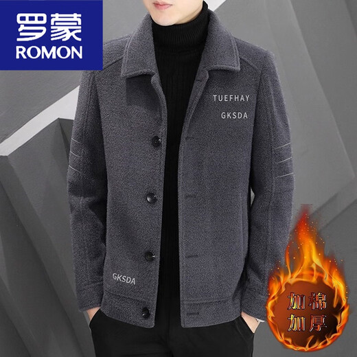 ROMON woolen jacket men's short autumn and winter cotton and thick woolen jacket men's Korean casual top slim fit 8222 dark gray cotton winter cotton and thick 3XL 150-165Jin Jin equals 0.5 kg