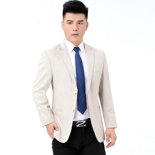 香港老爷车中年休闲西服男米白色羊毛单西高档外套 秋冬新款轻奢大牌男装免烫大码商务西装单件上衣 6890米白色 190/104A
