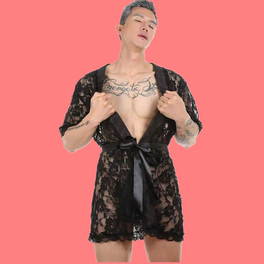 长夜漫漫男情趣睡袍新款男士超性感蕾丝透明丁字裤浴袍居家服套装透视诱 g023蕾丝睡袍 S