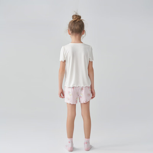 Aimer Kids Class A Modal 3A Antibakterielle Männer und Mädchen Kinderpyjama Pullover Kurzarm Pyjamas/Hosen dünne atmungsaktive Milch Leder Kleidung Frauen mit Top-Little-Kaninchen AK141B692 120