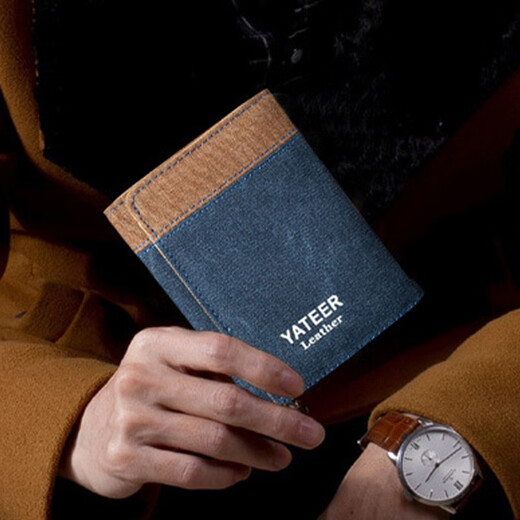 Ziwu Qian Canvas Wallet Herren Retro Kurzer dreifach Denim Student Wechseln kleiner Kartenbeutel Mode minimalistische Brieftasche Geschenk Denim 3-fach Wallet Männer [blaues 3-fachblau]