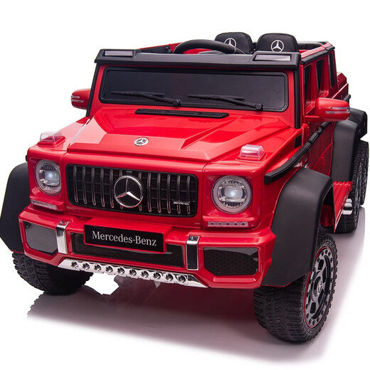 FUERBAO Mercedes-Benz authorized children's electric car can sit in an adult toy car, a child's six-wheel double stroller with remote control, six-wheel drive red + adult throttle + trunk + soft tires
