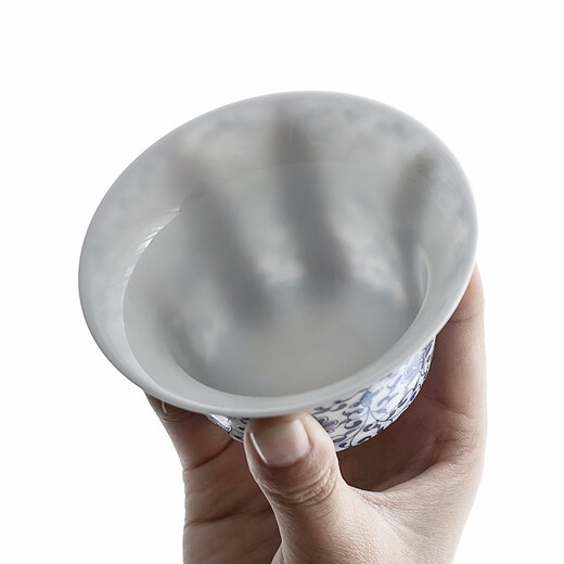 Gold inlaid jade Kung Fu tea set Dehua mutton fat jade white porcelain blue and white porcelain covered bowl teacup home office early summer