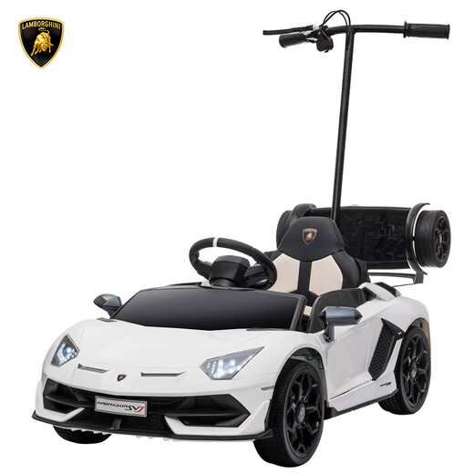 COSCO JUVENI LE children's electric car Lamborghini parent-child car four-wheeled, can stand, adults can sit on it remotely, give baby a birthday gift, white, super power + parent-child interactive pedal
