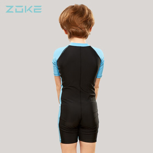 ZOKE children's swimsuit one-piece boys and girls boxer short-sleeved training swimsuit 115604419 black/light blue 14