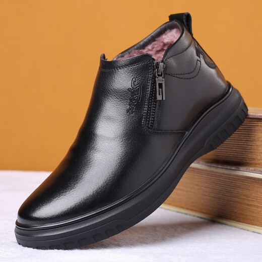 Jingtian Cotton Shoes Winter Men's Fleece Business Biress Casual Daddy's Shoes Cow Wide Anti-Slip Calientes y espesos de mediana edad.
