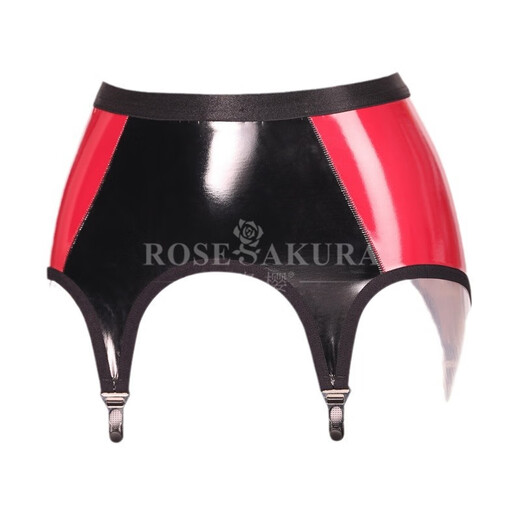8381 Patent leather garter belt with rubber buckle, metal gourd buckle garter belt, European and American stockings and stockings accessories, black and red, one size fits all