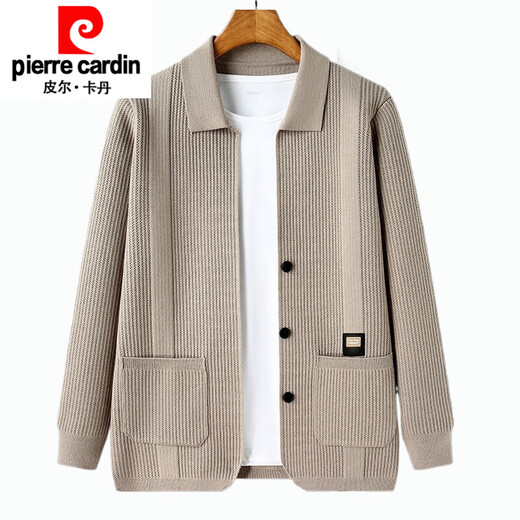 Pierre Cardin Strick -Strickjacke Pullover Herren Frühling und Herbst Neues Business Casual Revers mit Wollpullovertasche Taschenjacke dünn gestrickter Beige (33899) 165 Größe 120 Jin [Jin ist gleich 0,5 kg] unten