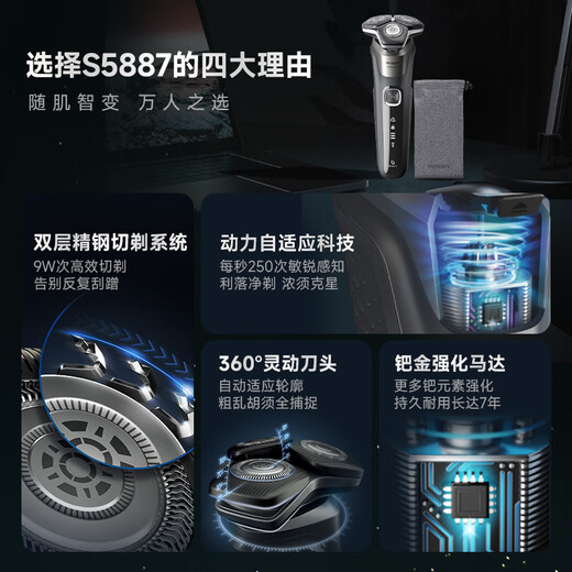 飞利浦（PHILIPS）剃须刀电动刮胡刀亲肤经典蜂巢5系荷兰整机进口 SkinIQ智能感应刮胡刀全身水洗生日礼物纪念日礼物 【热销爆款】S5887/10 升级款