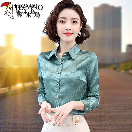 啄木鸟衬衫女衬衣女2025 雪纺长袖年春秋装新款气质洋气 WS_9889_粉色 L _【建议105-115斤】