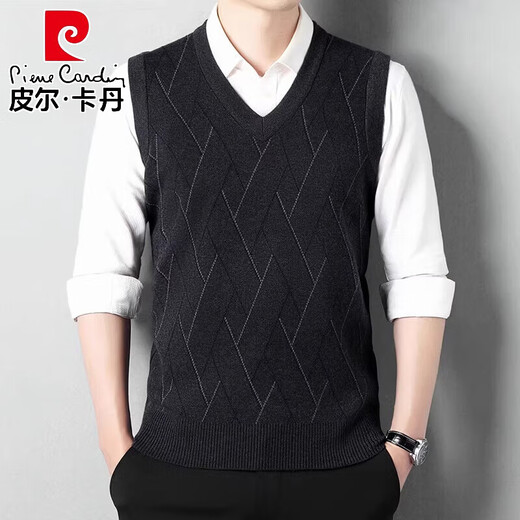 皮尔卡丹（pierre cardin）秋冬季羊毛针织衫背心男V领中老年薄款毛衣马甲套头坎肩 00-MZ背心 2523上青 M 165建议90-120斤