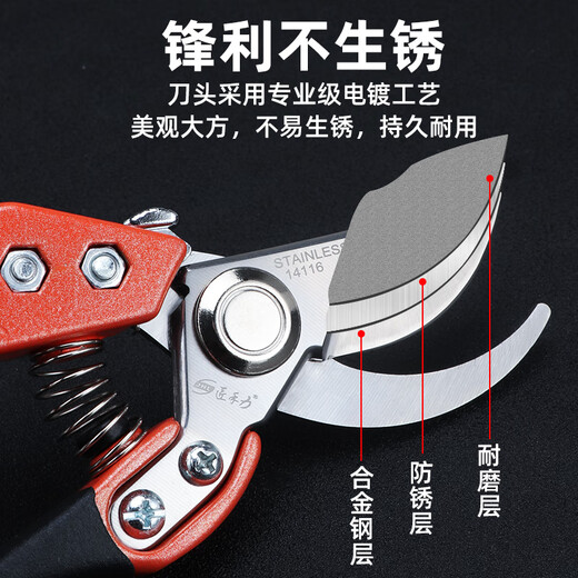 园艺剪刀修枝剪家用不锈钢园林果树修剪树枝剪刀专用粗枝花艺剪子 14116橙黑修枝剪牛津布套