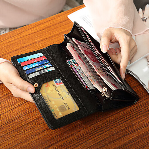 Kuqidaishu Long Women's Billet 2024 Nuevo sencillo de moda Hebilla de la billetera de embrague de gran capacidad para mujeres Negro
