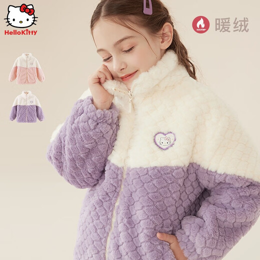 Hello Kitty Girls' Jacket Autumn and Winter 2025 New Style Children's Velvet Thickened Imitation Rabbit Fur Little Girls Warm Top Children's Clothing Purple 150 Hello Kitty Girls' Jacket Autumn and Winter 2025 New Style Children's Velvet Thickened Imitation Rabbit Fur Little Girls Warm Top Children's Clothing Purple 150