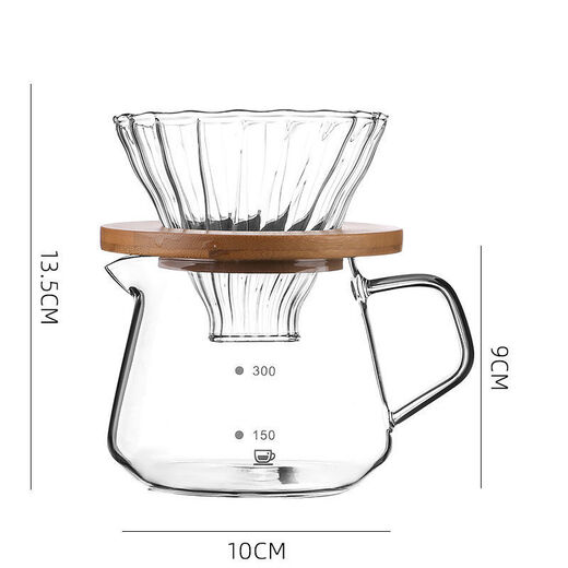 Lingai hand brewed coffee pot set high borosilicate glass high temperature resistant hand grinding artifact drip coffee filter cup sharing pot 600 ml sharing pot + filter cup + wooden tray