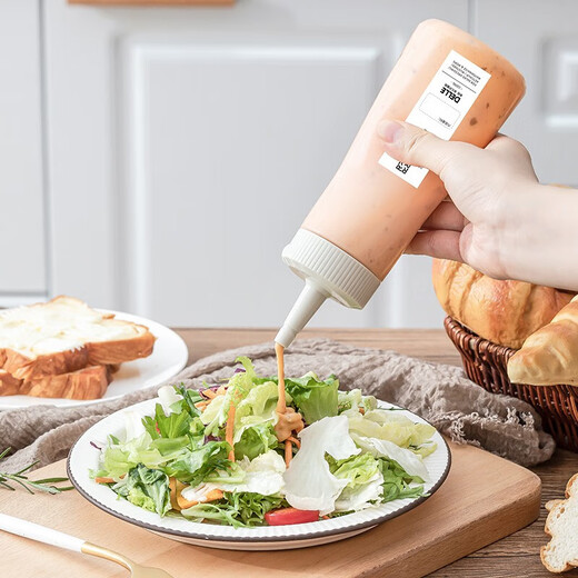 Tingyang Kitchen Salad Squeeze Sauce Bottle Household Honey Oyster Sauce Seasoning Bottle Condensed Milk Squeeze Bottle Food Grade Seasoning Dispensing Bottle Porous White 350ml