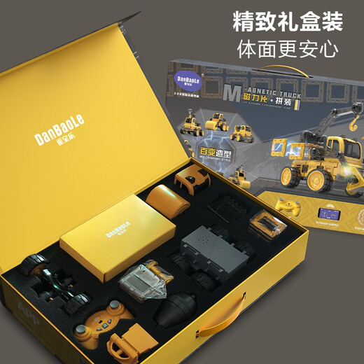 Danbaole Magnetic Assembly Vehículo Juguetes para niños para niños de 3 a 6 años, Vegetal de control remoto de automóviles versátiles de edad de ingeniería de 5 a 8 años, regalo de cumpleaños inteligente, auto de ingeniería magnética [programable + control remoto] Regalos para regalos de vacaciones para niños