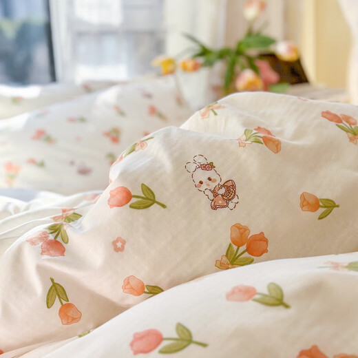 Jingsheng Bed four-piece set double-layer yarn summer bedding Yiye-yellow 1.5/1.8m bed sheet four-piece set