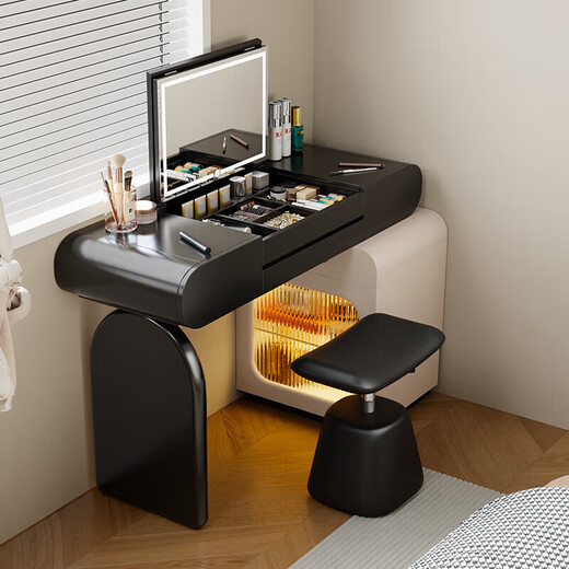 Tinimia dressing table desk two-in-one 2025 new white high-end locker bedroom small apartment bedside table dressing table white丨charging socket-reserved skirting 1.2 meters dressing table + bedside table + lifting stool