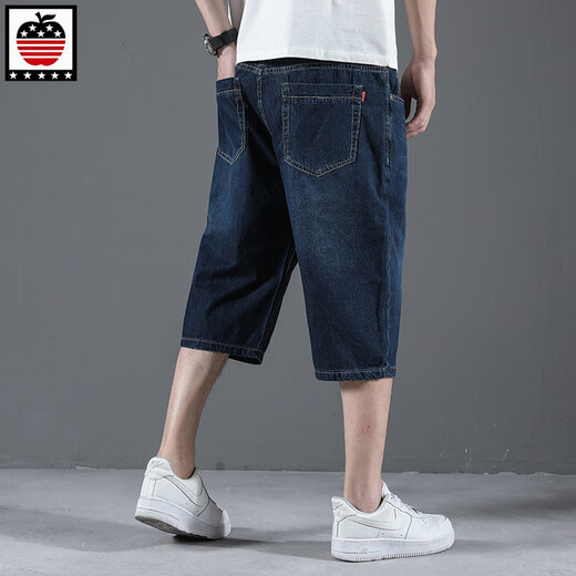 Aemape Apple Pure Cottan Crotped Jeans Men's Summer Summer Thin Thin Shorts Прямые свободные ноги 76 очков толстый человек плюс размер 1391# Ностальгический синий 35 (2 фута 75)