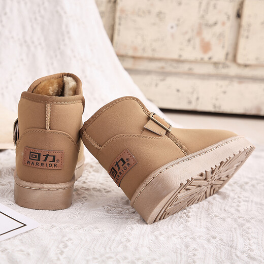回力雪地靴女2025年冬季一脚蹬女鞋棉鞋女冬学生加绒加厚短筒棉靴子 红棕色 37