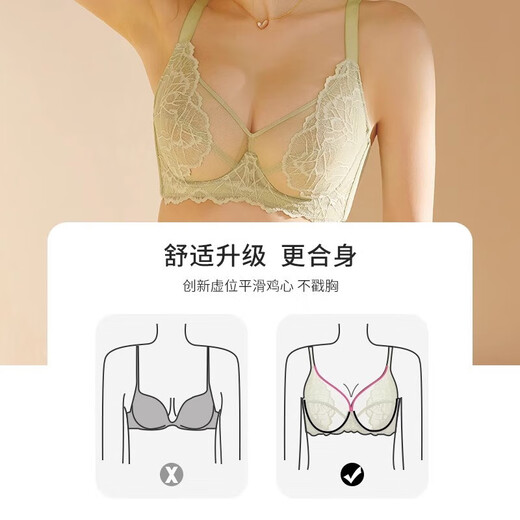 Sugar bra for women, thin style, large breasts, small and large size, fat mm, push up, hold up the secondary breasts, support to prevent sagging, ultra-thin lace bra, tender grass green C85