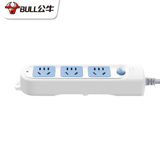BULL three-position two-three plug multi-hole GN-606A 1.8 meters new national standard socket wiring and drag strip master control switch blue and white classic