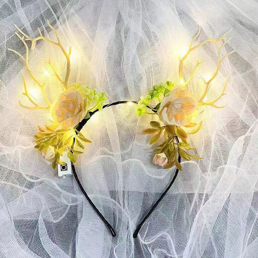 SNQP Fairy Antler Headband Elk Headband Branch Antler Hairpin Headband Hair Accessory Luminous Forest Deer Hairpin Female Deer Antler Warming Lamp Single Pack
