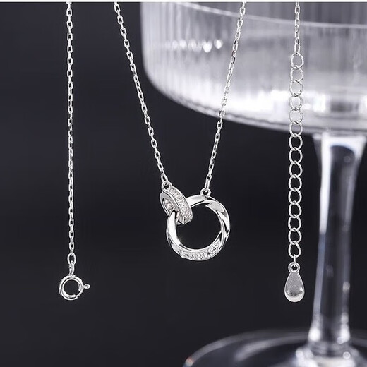 Miao Xiu double-linked Möbius silver necklace for women, circle clavicle chain, Valentine's Day gift for girlfriend and wife, Möbius double-ring necklace - silver B0720A