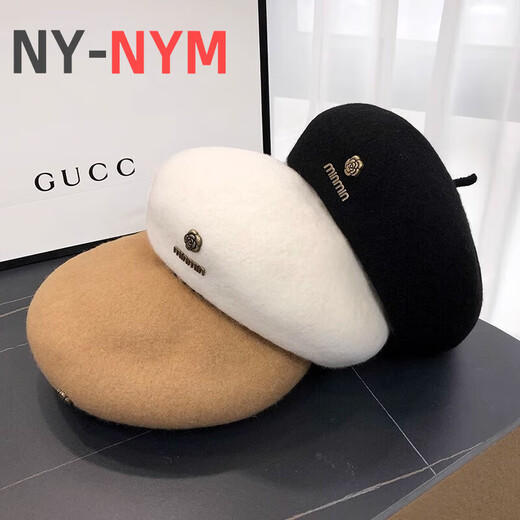 NY-NYM Korean style woolen beret women's autumn and winter large head circumference versatile octagonal hat Japanese style literary and artistic little painter hat off-white min beret