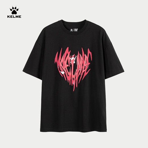卡尔美（KELME） 圆领T恤男宽松夏季新款纯棉短袖休闲足球潮流文化衫 9224TX1056 黑色 M