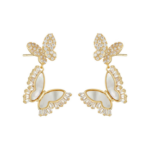 Yonghongwang Fashion Light Luxury Tianlan Shell Butterfly Pendientes Pendientes femeninos con pendientes de microinsect S925 Pendientes de aguja de plata Regalo para mujeres EA13587D001