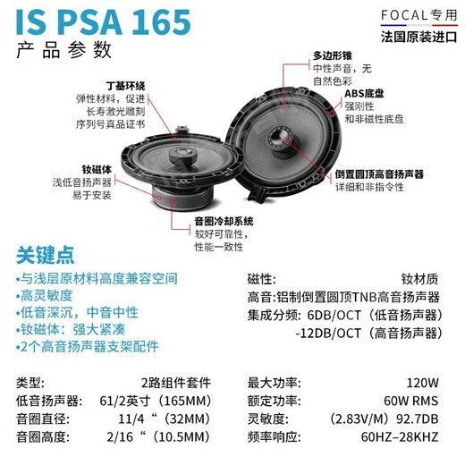 Focal Jinglang Peugeot Auto Audio 408 508 5008 DS9 DS7 DS5 CITROEN TIANYI C6 COCHO SEPUPTIVO JINLANG ICPAS165 Coaxial