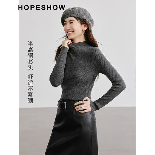Red sleeve textured knitted sweater top autumn new women's right shoulder slim temperament versatile warm half turtleneck sweater dark gray 080 (pre-sale 2.1) M