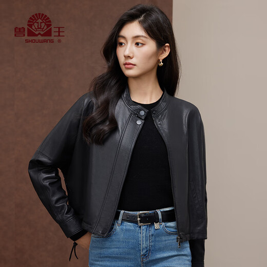 兽王（SHOUWANG）兽王单皮皮衣女2024秋季新款短款立领上衣真皮羊皮机车夹克外套潮 黑色 160/84A(38)