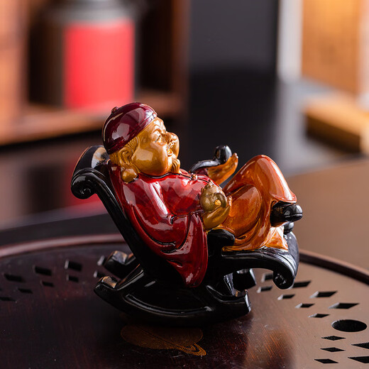 Leisure products, exquisite color-changing tea pet rocking chair ornaments, creative landlord old rich landlord landlord tea pet tea play kung fu tea set accessories, color-changing tea pet-landlord old fortune (orange) urine boy 2