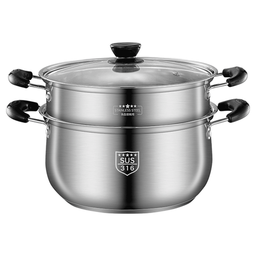 Yiyipai is suitable for household double-eared soup pot, thickened 316 stainless steel milk pot, porridge pot, small cooking pot, steaming pot, double bottom 316 antibacterial steel 26cm