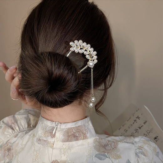 Moon Suiren Tassel Hairpin Women's Ancient Style Imitation Pearl Hairpin Ball Hair Hairpin Artifact Hairpin 520 Valentine's Day Gift Tassel Hairpin