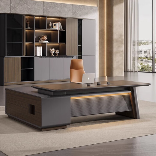 Hanjitangyu Italian minimalist office desk boss table modern light luxury high-end desk leader office furniture table and chair combination 2.2m single cabinet boss table + boss chair