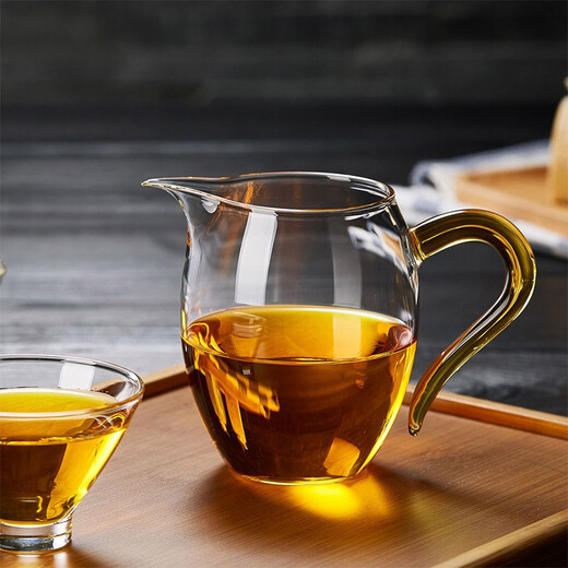 Green Changming glass fair cup with tea drain three-piece set large tea filter tea divider thickened heat-resistant glass tea filter tea set tea filter + gold handle fair cup 350ml