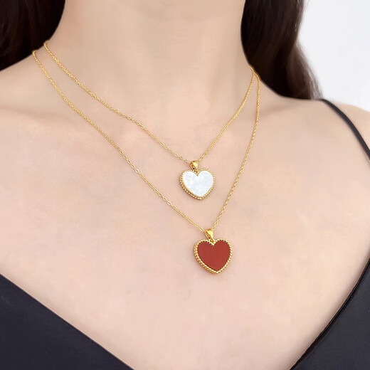 18K gold love pendant au750 rose gold colored gold gold necklace heart-shaped chain set birthday gift for girlfriend 18K gold rose gold (single pendant) 10mm red agate