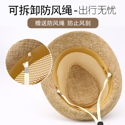 Hundred hat king Hundred hat king high-end summer hollow mesh top hat men gentleman linen sun hat straw hat middle-aged and elderly sun hat senile blue (export high-end fixed style) adjustable 56-57cm