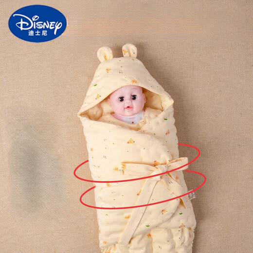 Disney Autumn and Winter thickened pure handmade cotton quilt for newborn baby pure cotton swaddle butterfly quilt newborn sleeping bag yellow bear 66 (recommended for 0-3 months)