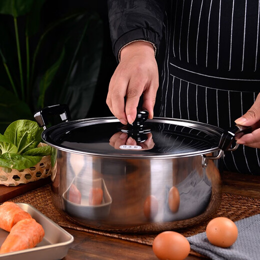 YOSHIKAWA Yoshikawa double-layer steamer imported from Japan 30cm stainless steel soup pot steamer with steamer basket, induction cooker and gas stove universal