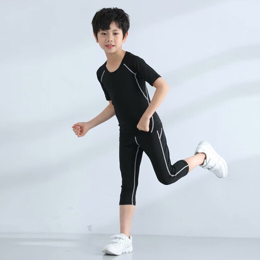 Suisse de sport pour enfants Suisses de collants pour hommes équipés de combinaisons d'entraînement de basket-ball Fitness Running Base Football Uniforme de football garçons Yipai 825 + 826 Black Line 22 Tailles