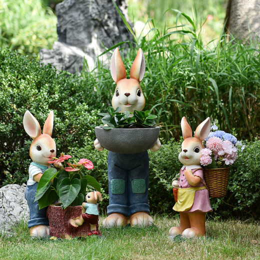 Yi Mingyuan courtyard decoration floor-standing simulation rabbit ornaments living room balcony crafts outdoor animal sculpture flower pot landscape combination 4