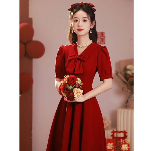 
Seidelle (SAIDELE) toasting clothes for a small bride can wear daily engagement dress for red dress for women in summer French wine red L (recommended 106-115 Jin [Jin equals 0.5 kg])